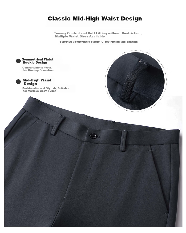 ROMON Elastic Shape-Retaining Casual Pants Men's Business Straight-Leg Sports Work Pants Wrinkle-Resistant Suit Trousers for Young and Middle-Aged Men 3