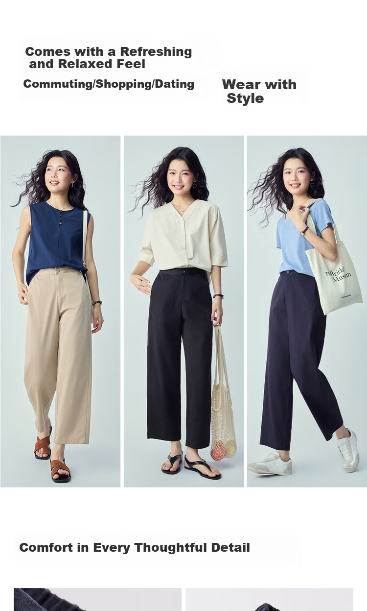 Giordano 2026 Summer High-Tech Cooling Sunscreen Semi-Elastic Waist Straight-Leg Cropped Casual Pants for Women 05426308 9