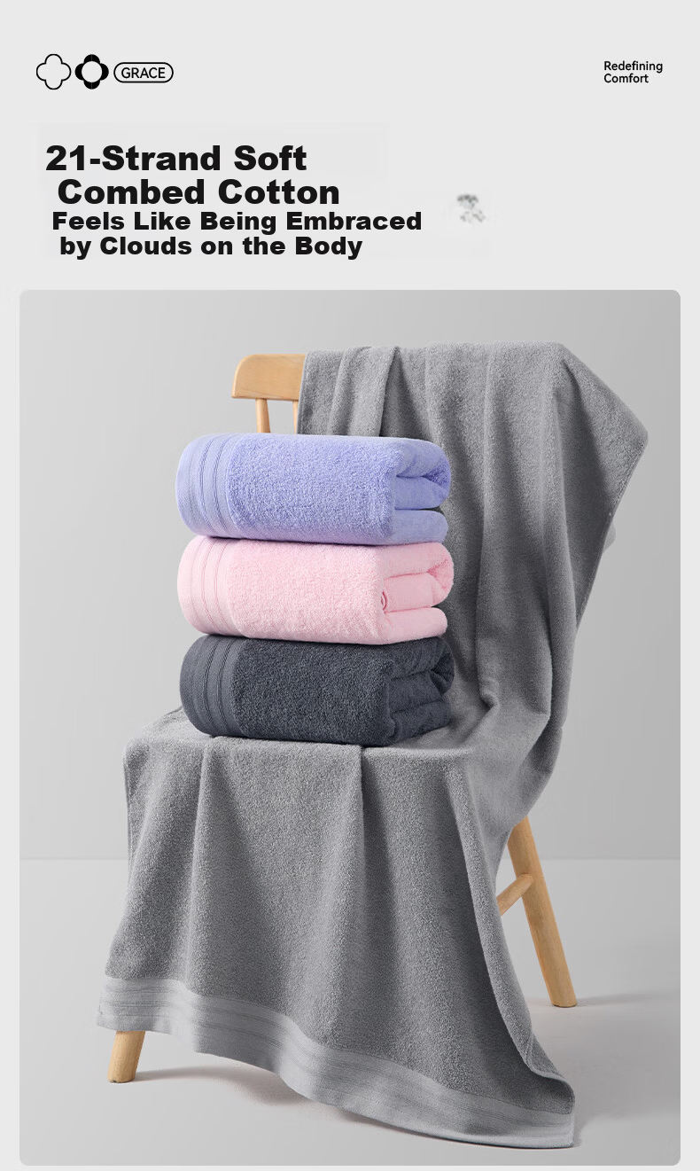 Grace 10A Antibacterial Pure Cotton Towel Bath Towel Face Towel Men's Soft Quick-Dry Unisex Face Wash Towel 2