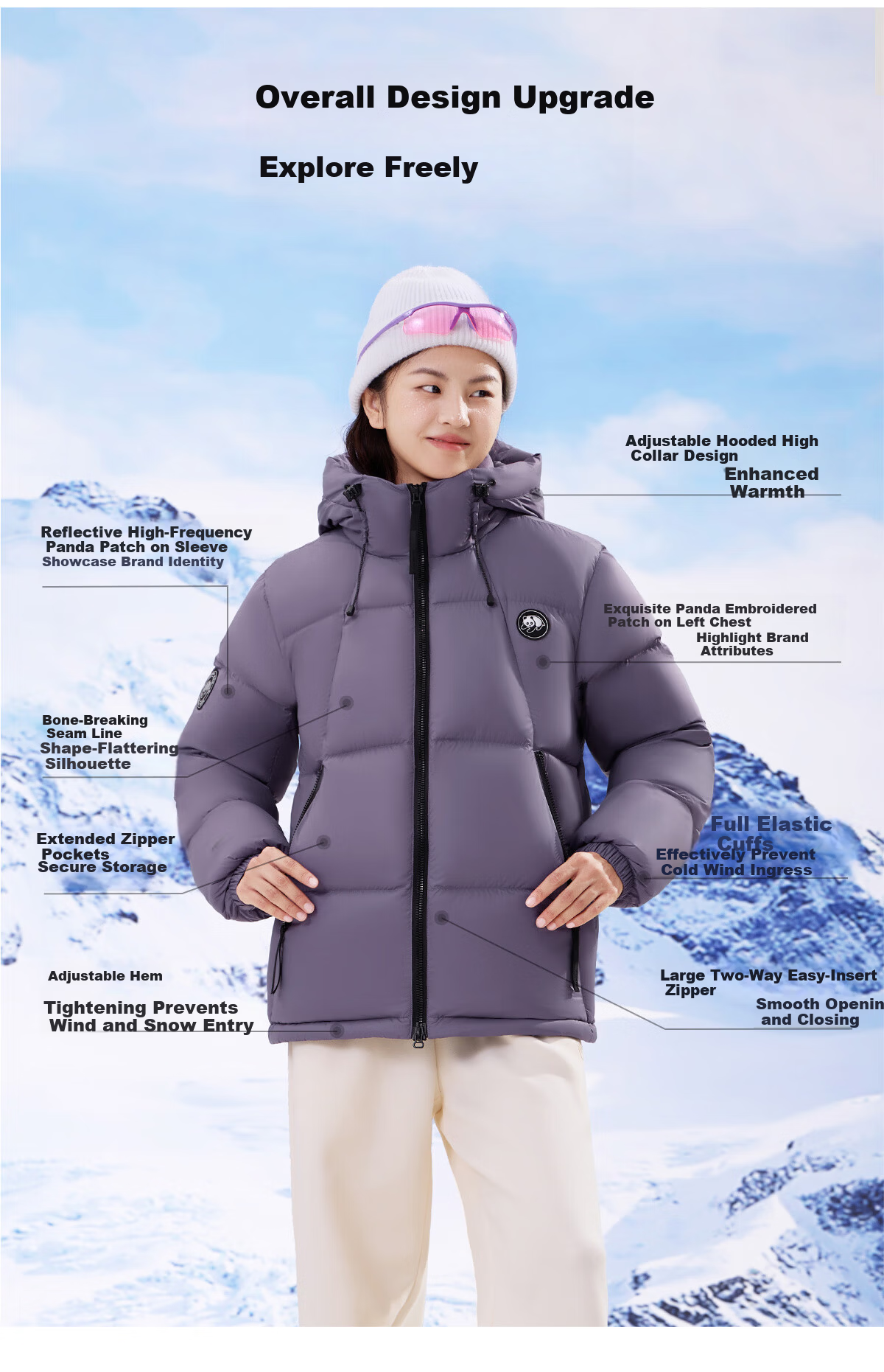 Panda Camel [Warm Pupu] Down Jacket Autumn Winter Ski Mountaineering Thickened Coat 9619X5 Phantom Black, XL 15
