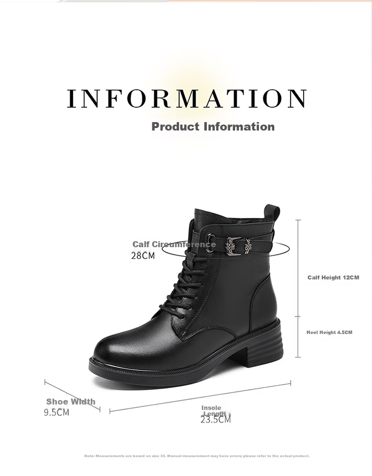 Red Dragonfly Women's Martin Boots Winter Fleece Lined Trendy Short Boots Thick Sole Versatile High Top Leather Boots WTC457351H Black Size 35 9