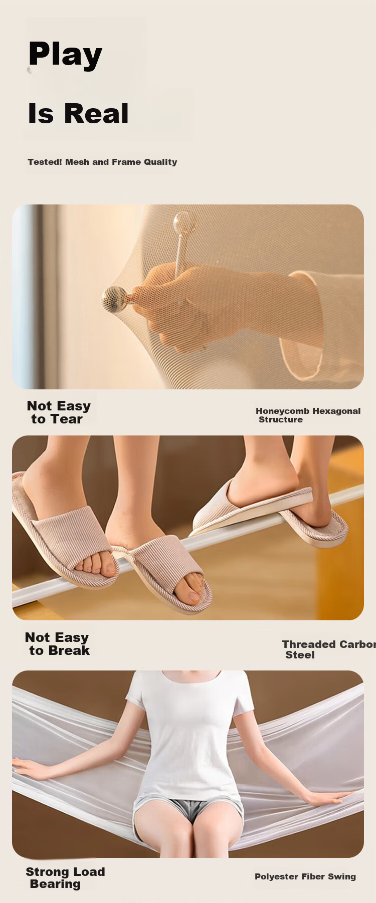 MUJI Baby Anti-Fall Mosquito Net Frame 1.8x2m Home Fence Class A Antibacterial Triple Door Reinforced Frame Light Year Beige 7