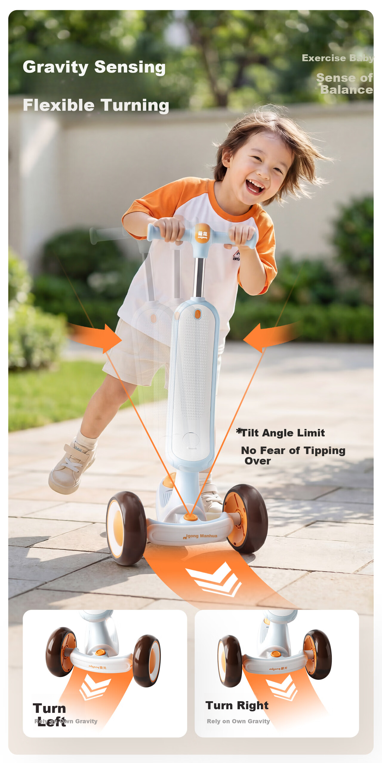 Manlong Kids Scooter 1-3-6-12 Years Old Baby Ride-On Balance Bike Blue 10