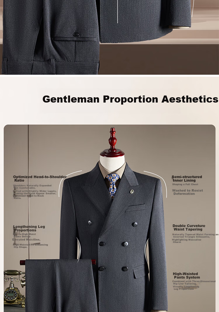 ROMON Men's Wool Suit Set Business Wedding Formalwear Brown Coffee M (Blazer + Vest + Trousers) 5