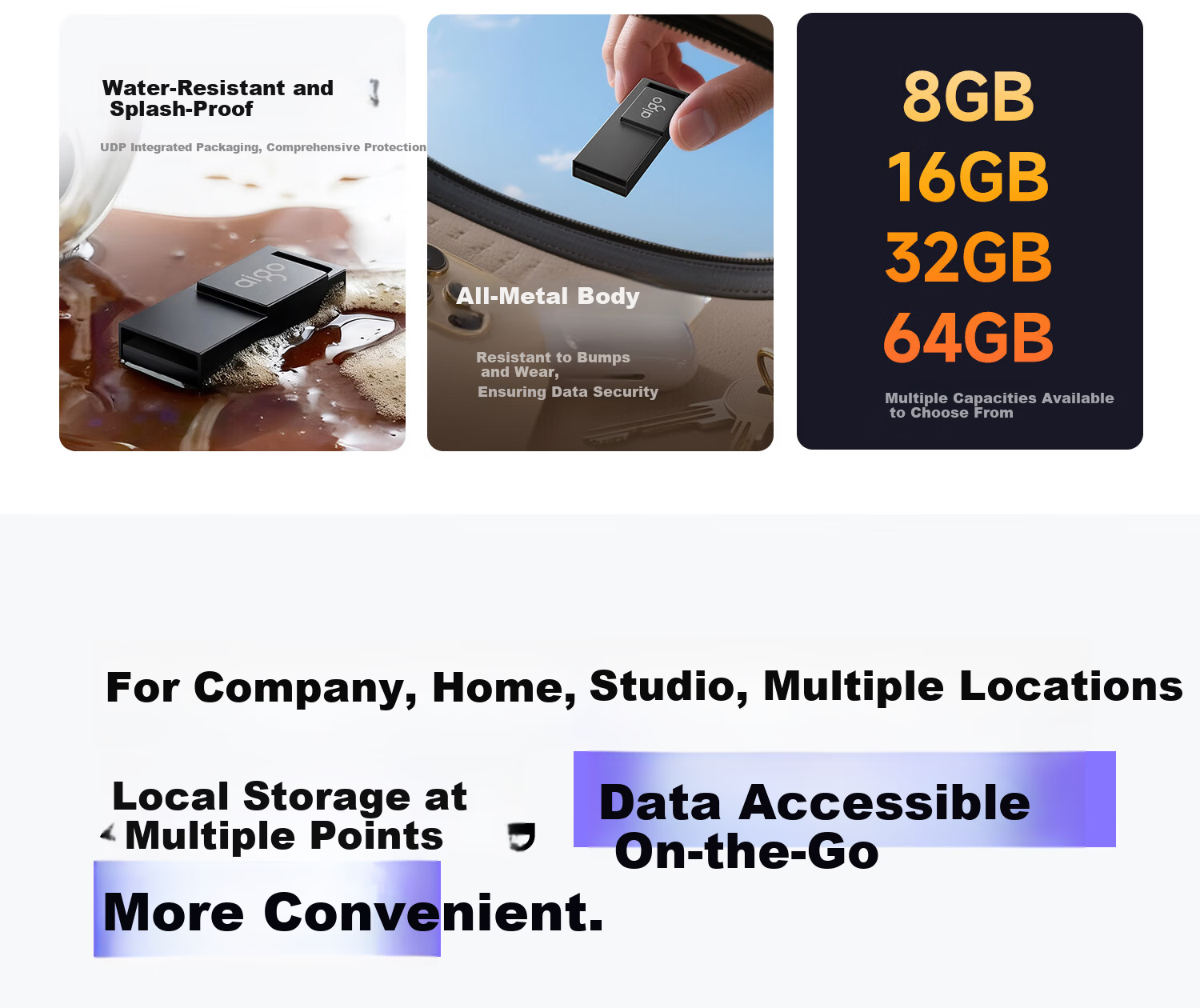 Aigo 8GB USB 2.0 Flash Drive A10 Metal Corporate Custom USB Drive Mini Waterproof USB Stick for Computer Office Study 2