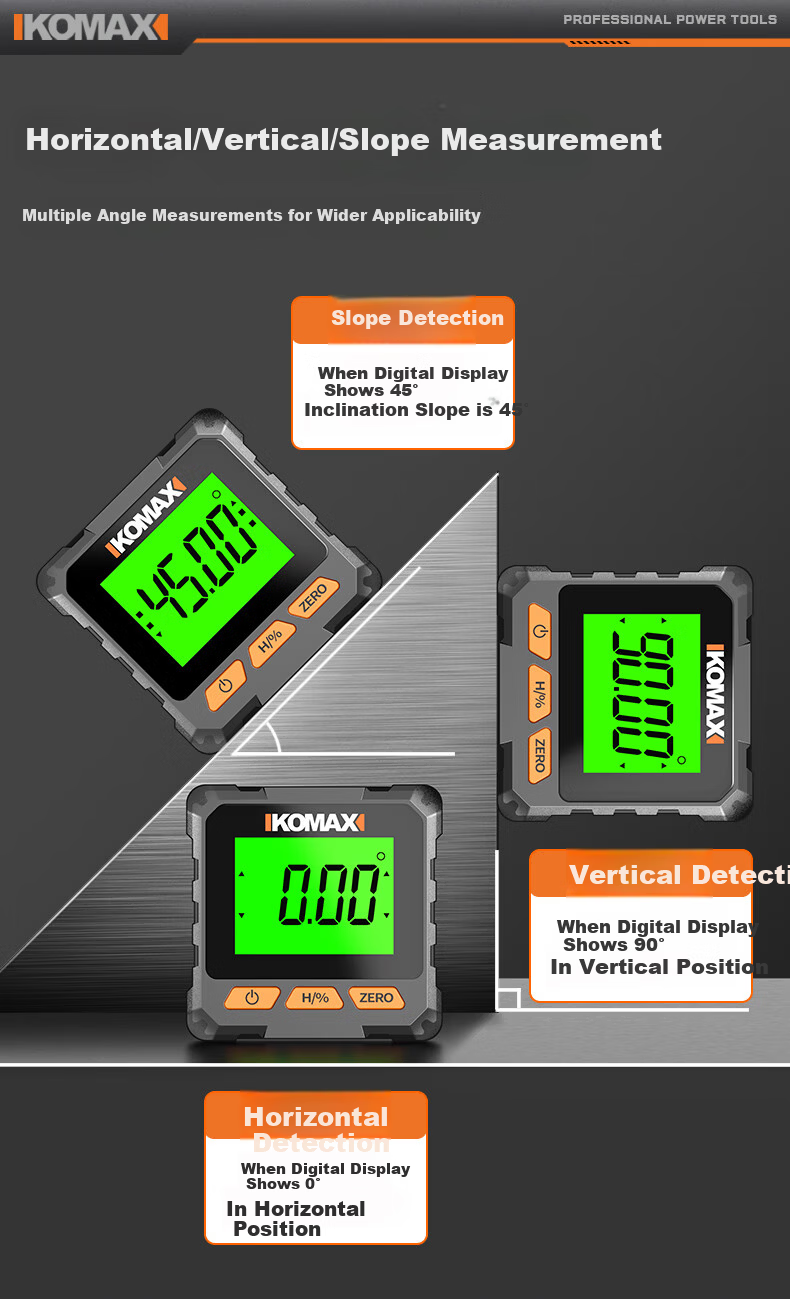 KOMAX High-Precision Digital Inclinometer Laser Level Small New Magnetic Angle Meter Multifunctional Slope Ruler 21