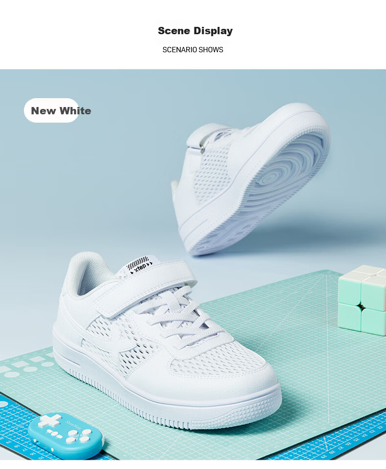 XTEP Kids Unisex Casual Velcro Sneakers New White Size 39 1