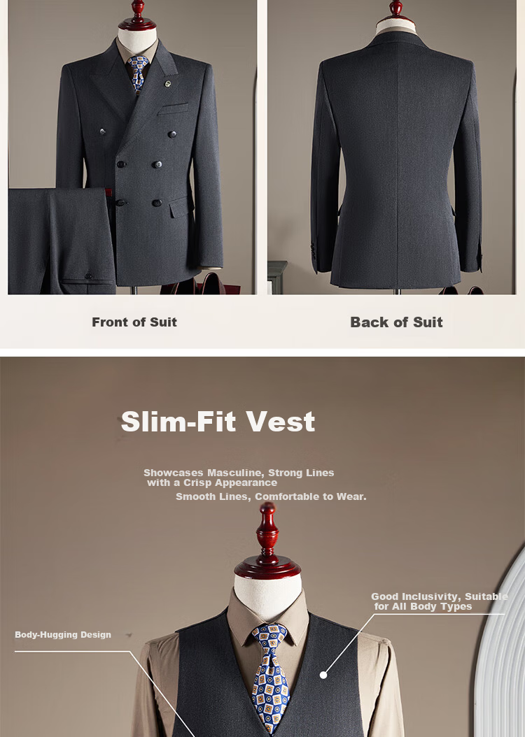 ROMON Men's Wool Suit Set Business Wedding Formalwear Brown Coffee M (Blazer + Vest + Trousers) 6