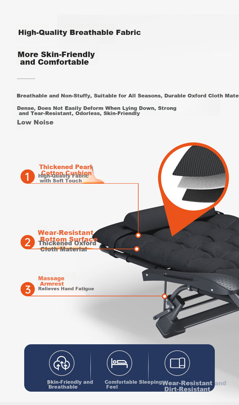 OKeefe Folding Bed Recliner Office Nap Chair Single Bed Nap Chair Care Bed Outdoor Camp Bed with Thickened Cotton Mat 8
