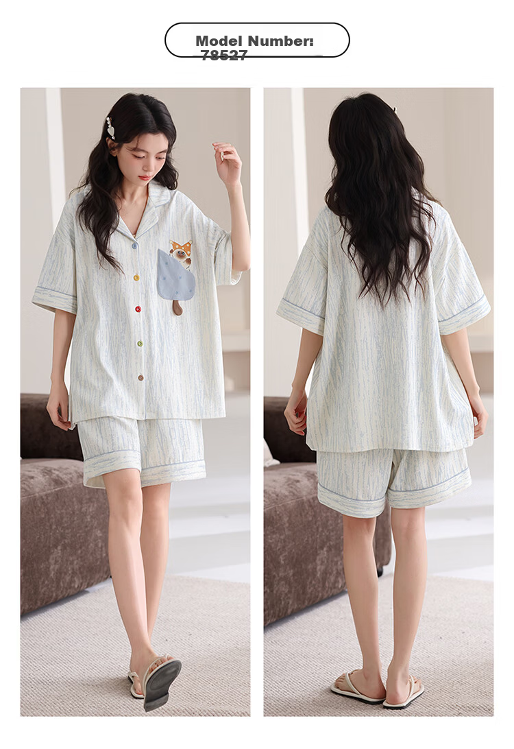 Urban Beauty Couples 100% Cotton Summer Pajama Set for Women, Short Sleeve and Shorts, Cartoon Homewear, Suitable for Outdoor Wear 8