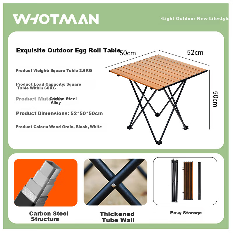 Waterman Outdoor Folding Table Egg Roll Table Portable Camping Table and Chair Equipment Picnic Balcony Leisure Patio Coffee Table 78376