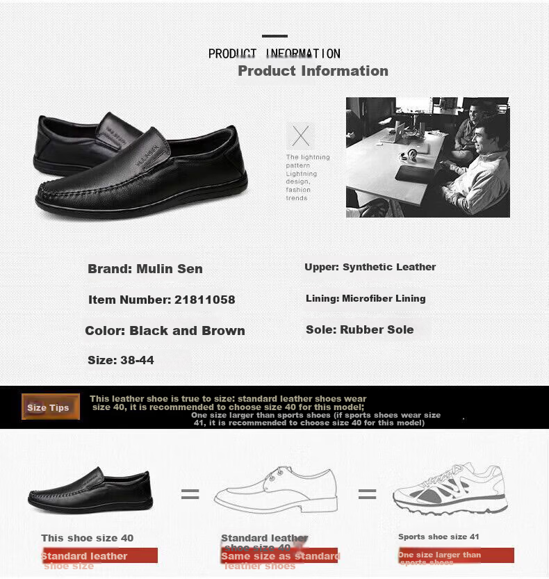 MULINSEN Men's Shoes, Business Casual Slip-On Soft Sole Dad Shoes, Size 38, Black, 21811058 3