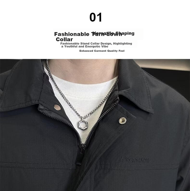 ROMON Men's Jacket Spring Autumn Turn-down Collar Business Casual Workwear Windproof Coat Khaki 3XL 3