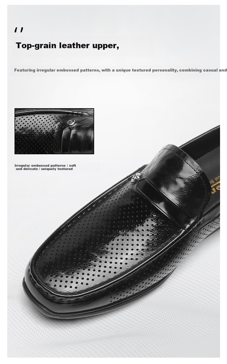 Goldlion Men's Shoes 26 Summer New Business Casual Perforated Breathable Lightweight Slip-On Leather Shoes G534620171AAD Black Size 41 4