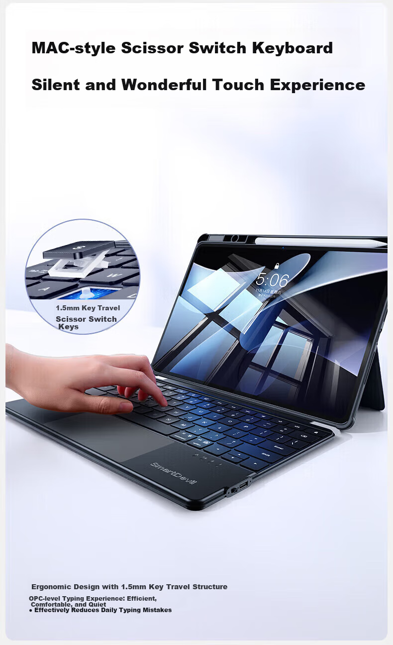 Shanmo Magnetic Detachable Silicone Case with Pen Slot for Huawei MatePad Pro 12.2-inch 2024/2025 Model Split Keyboard Cover White 10