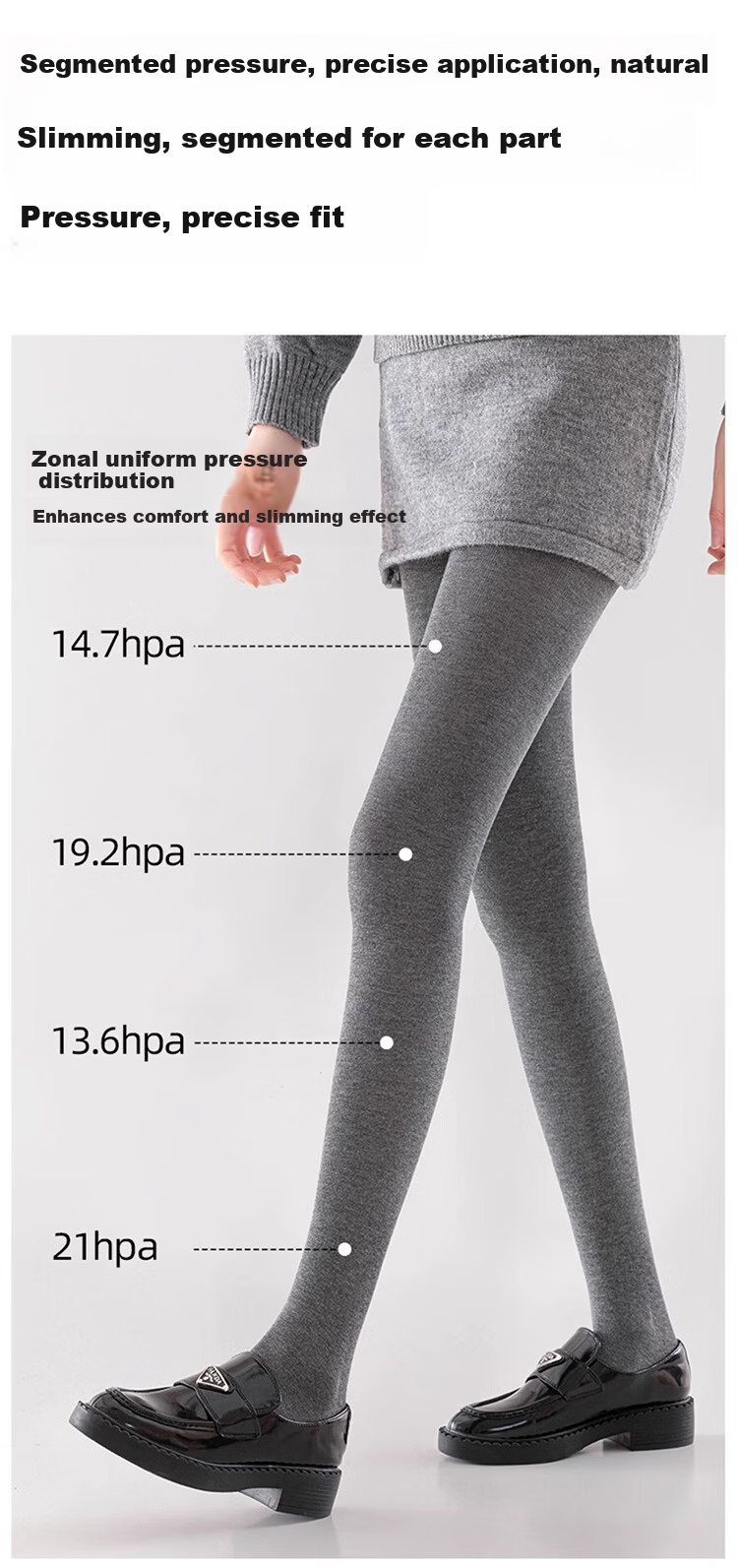 Nanjiren 300g Fleece-Lined Thick Leggings, Slimming Autumn And Winter Base Layer Pants for Women, Vertical Striped Tights, Warm Pants, Light Gray, Slip-O 3