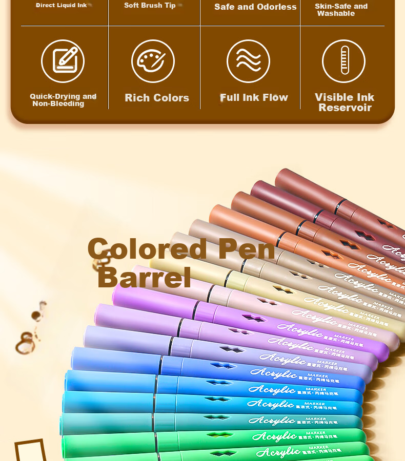 Yuji Direct Liquid Acrylic Markers, Soft Tip, 36 Colors Set, No Pressing Required, Washable, Non-Bleeding, Stackable Colors, Student Hand-Drawing Art Supplies, Painting Watercolor Pens, Drawing Tools, Aesthetic Educatio 4