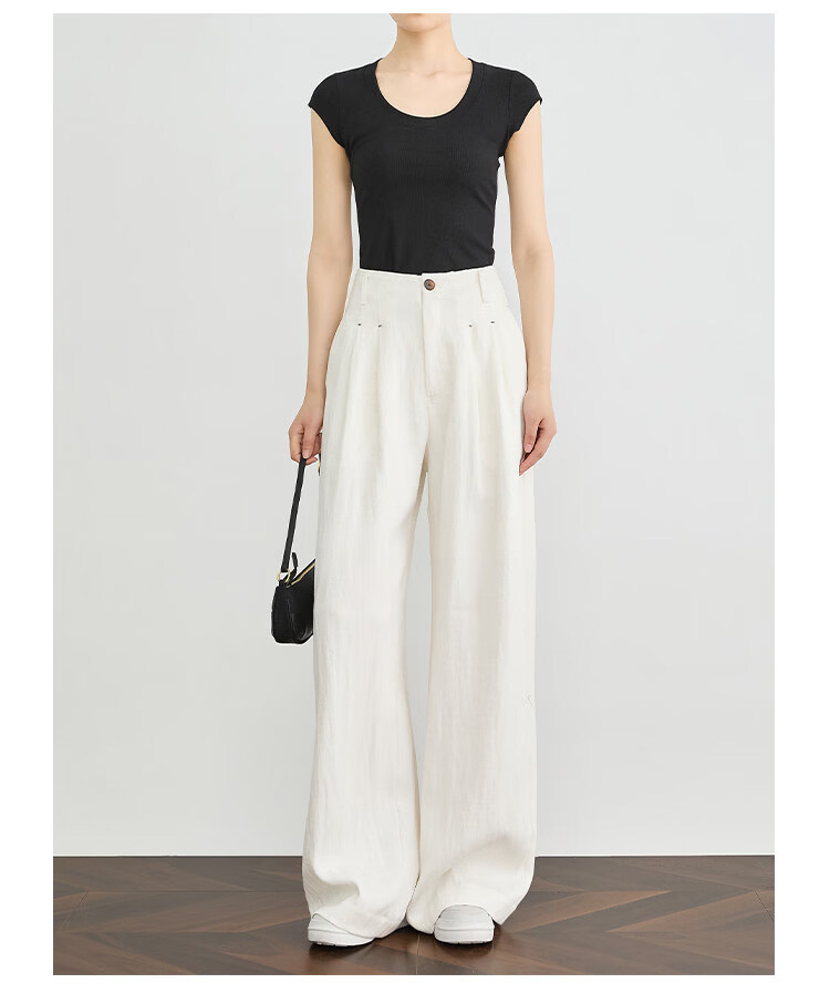 FAESSLIN Urban Old Money Style White Linen Summer Slim Wide-Leg Casual Pants for Women 29