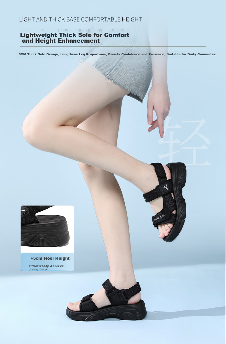 RED DRAGONFLY Women's Sandals, Summer Breathable Soft-Soled Casual Roman Thick-Soled Sports Beach Shoes WTK251511 Black Size 36 5