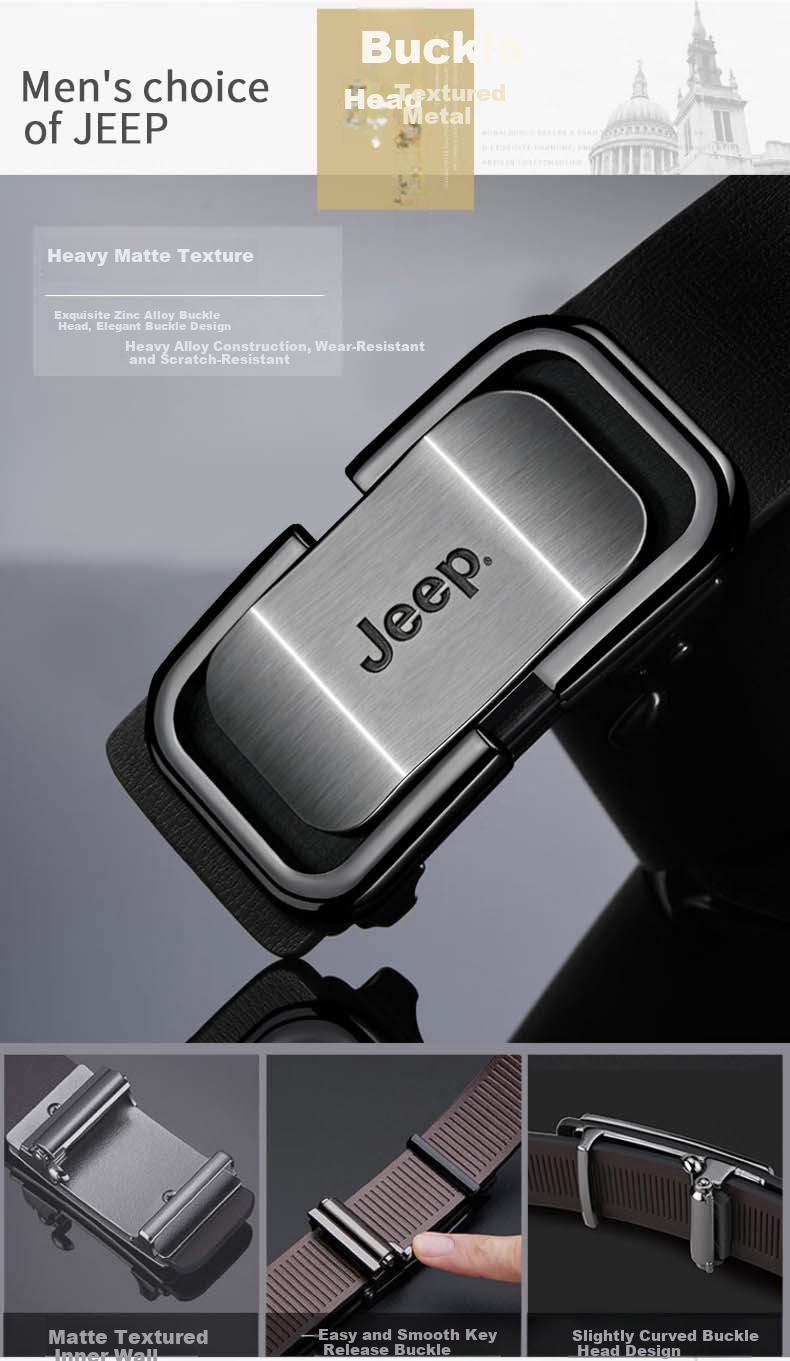 JEEP Men's Genuine Leather Automatic Buckle Toothless Inner-Wear Waist Belt 2026 New Father's Day Gift for Dad 6