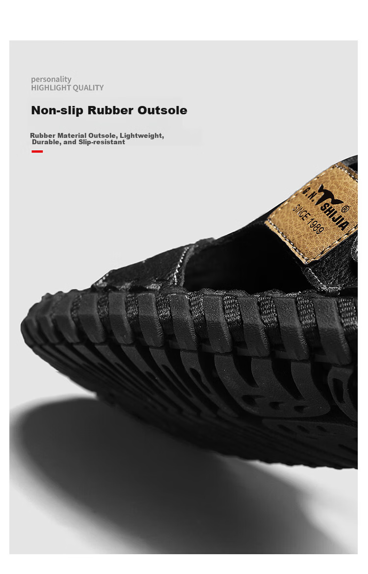 Bull Family Leather Sandals Summer Beach Shoes Men's Driving Outdoor Casual Trendy Soft Leather Soft Sole Handmade Hole Sandals 23