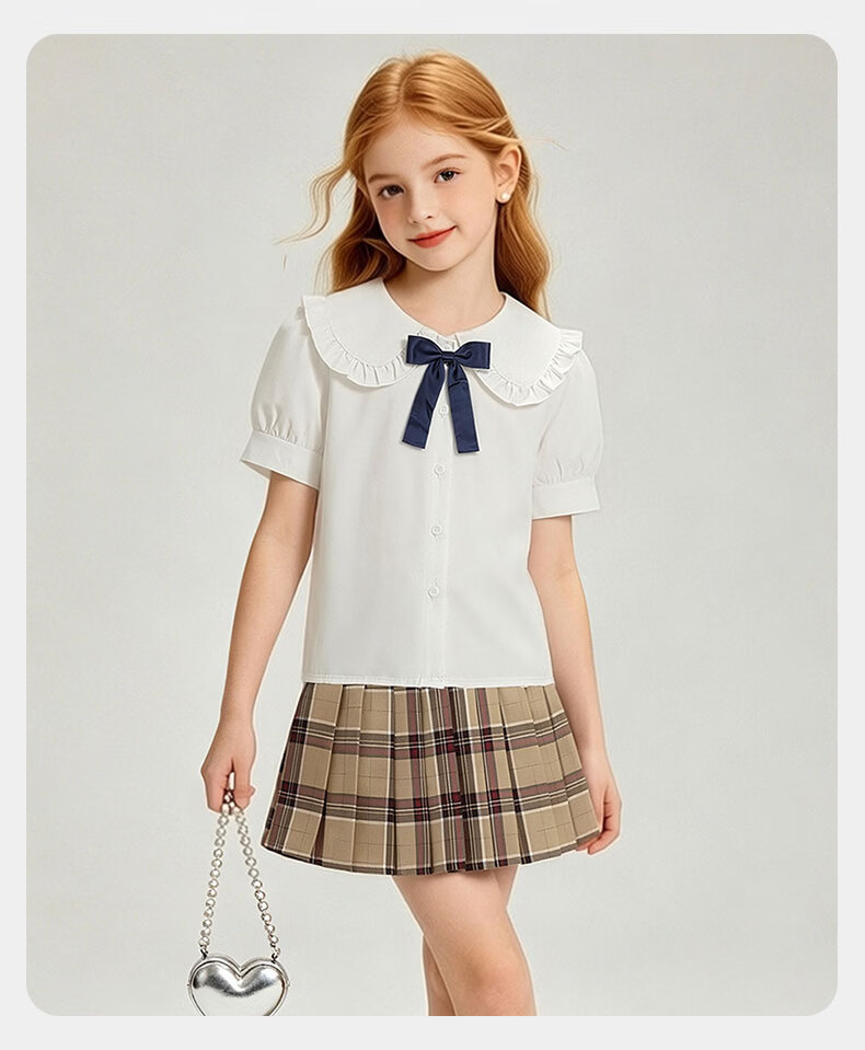 Carfit Girls Summer Versatile White Basic T-Shirt Children's Solid Color Short Sleeve Shirt Kids Shirt White 140 10