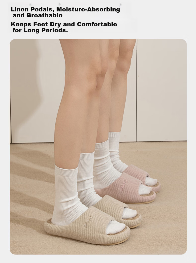 Puxiya Linen Slippers Women Indoor Home Non-Slip Odor-Resistant Bedroom Unisex Cotton Linen Slippers Pink Size 36-37 7