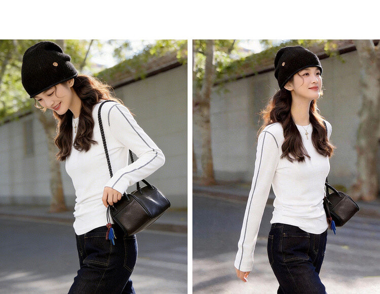 Demana [With Wool and Lyocell] Spring Simple Style Crew Neck Long Sleeve Slim Fit Lightweight Women's T-Shirt 12