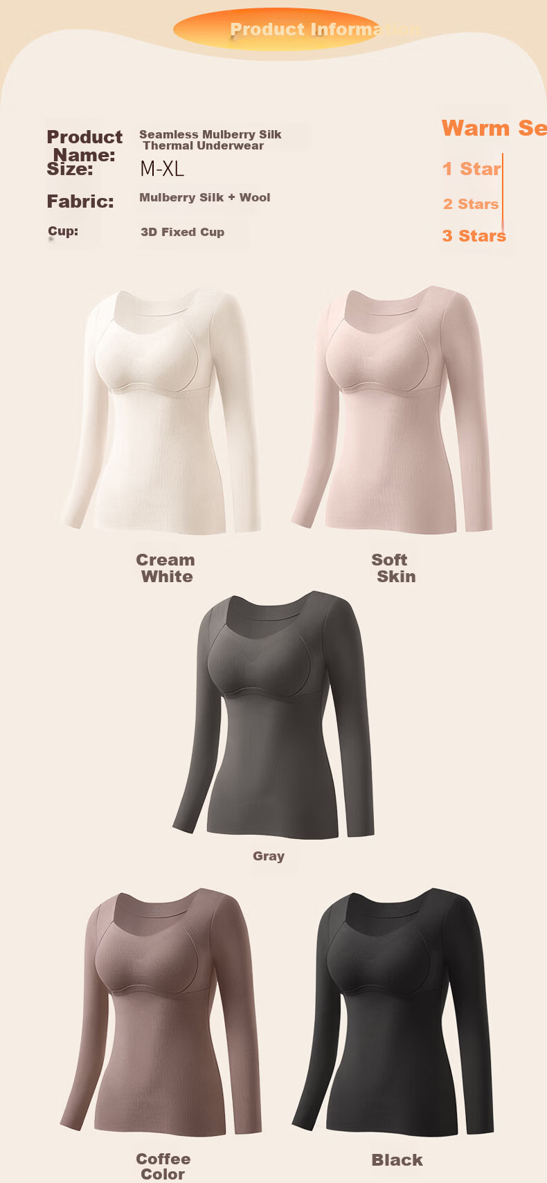 Herbal Original Color Women's Thermal Underwear with Padded Fixed Cup Seamless Thickened Wool Base Layer Spring New Arrival 12