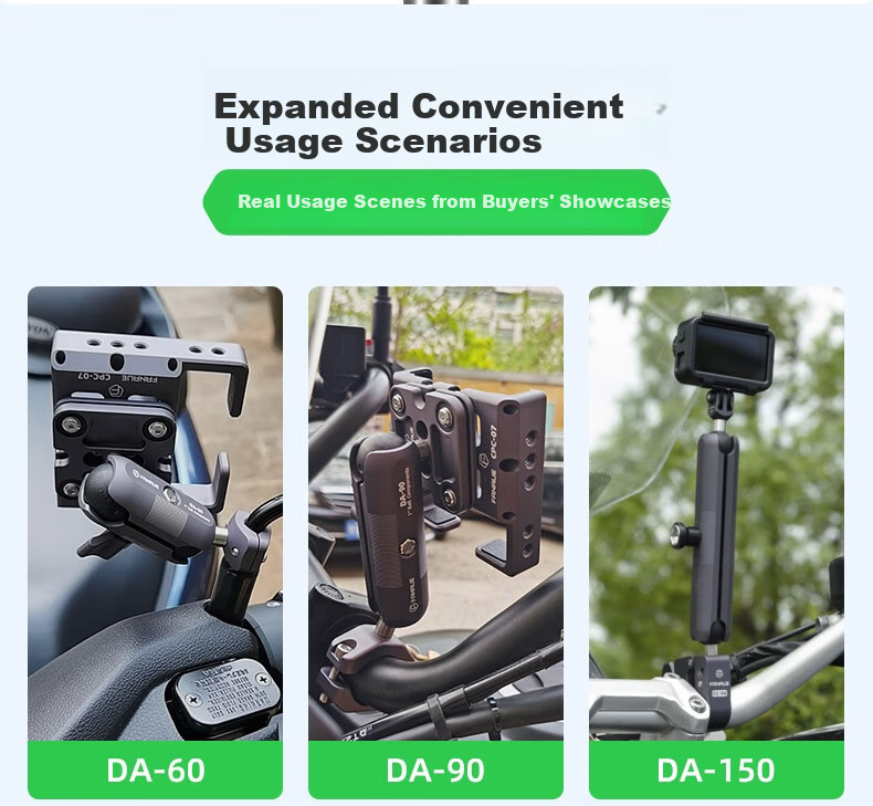 FANAUE Motorcycle Phone Ball Head Mount, 25mm Ball Head Sports Camera Accessory, Aluminum Alloy Extension 6cm, Quick-Release Anti-Theft Clamp DA-60F 16