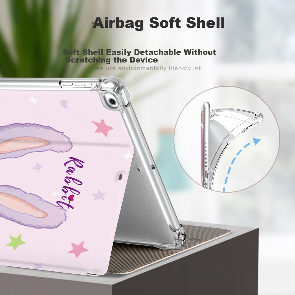 QBOSS iPad 11 Case iPad 10 Protective Cover for Apple 12th Gen 2026 Tablet A19 Full Coverage A16 Soft Silicone Airbag Shockproof Kids Cartoon Purple Cute Rabbit
