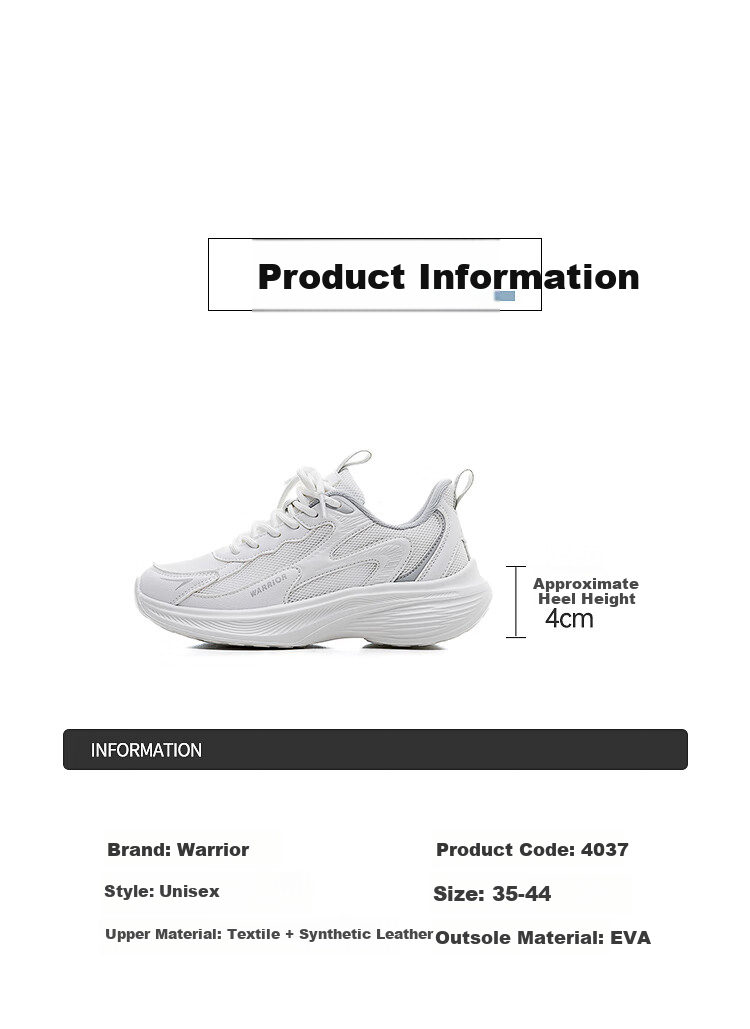 Warrior Official Men's Sports Shoes 2026 Spring New Trendy Thick-Soled Height-Increasing Shoes for Men White Gray Size 40 4