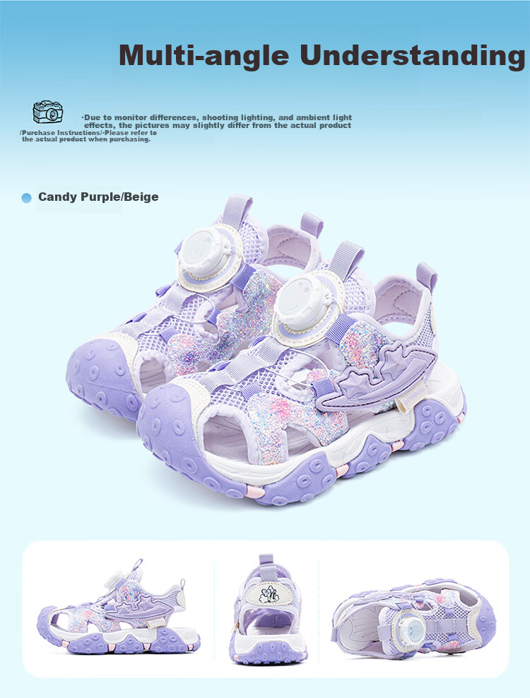 Babu Bean Girls' Summer Versatile Princess Closed-Toe Sandals Kids Candy Purple/Beige Size 29 105552025 7