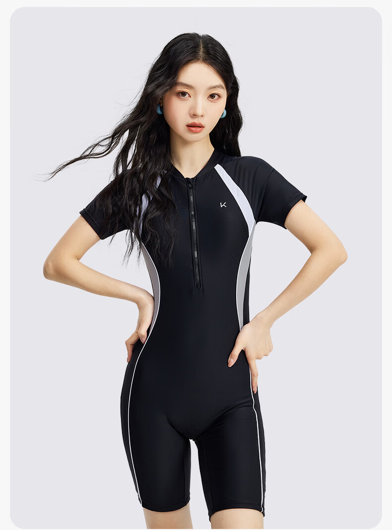 Keep Women's One-Piece Swimsuit, Knee-Length Professional Swimwear, Slimming, Chlorine-Resistant, Competitive Speed Swimwear, 2XL, Black 14