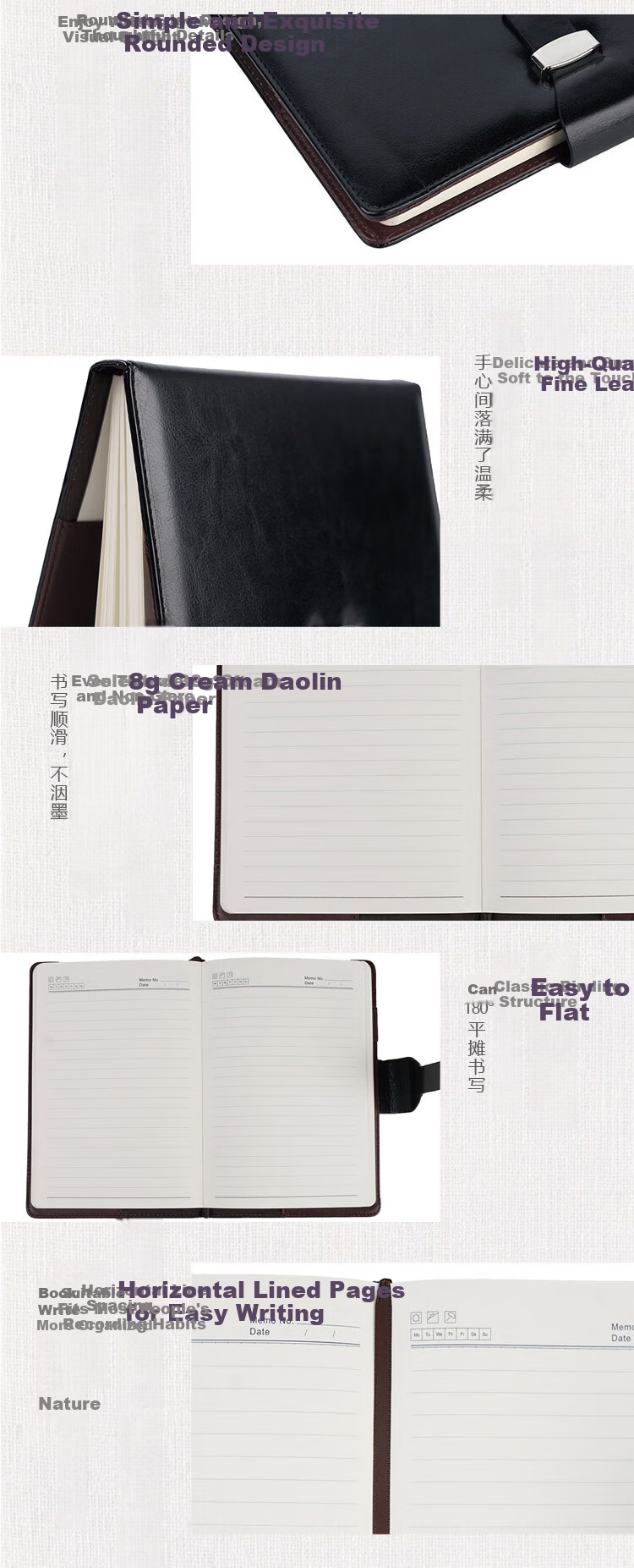 TANGO 25K Classic Business Leather Notebook Simple Black 120 Sheets Soft Cover Journal for Office Diary Meeting Notes Teaching Plan Notebook Customizable 6