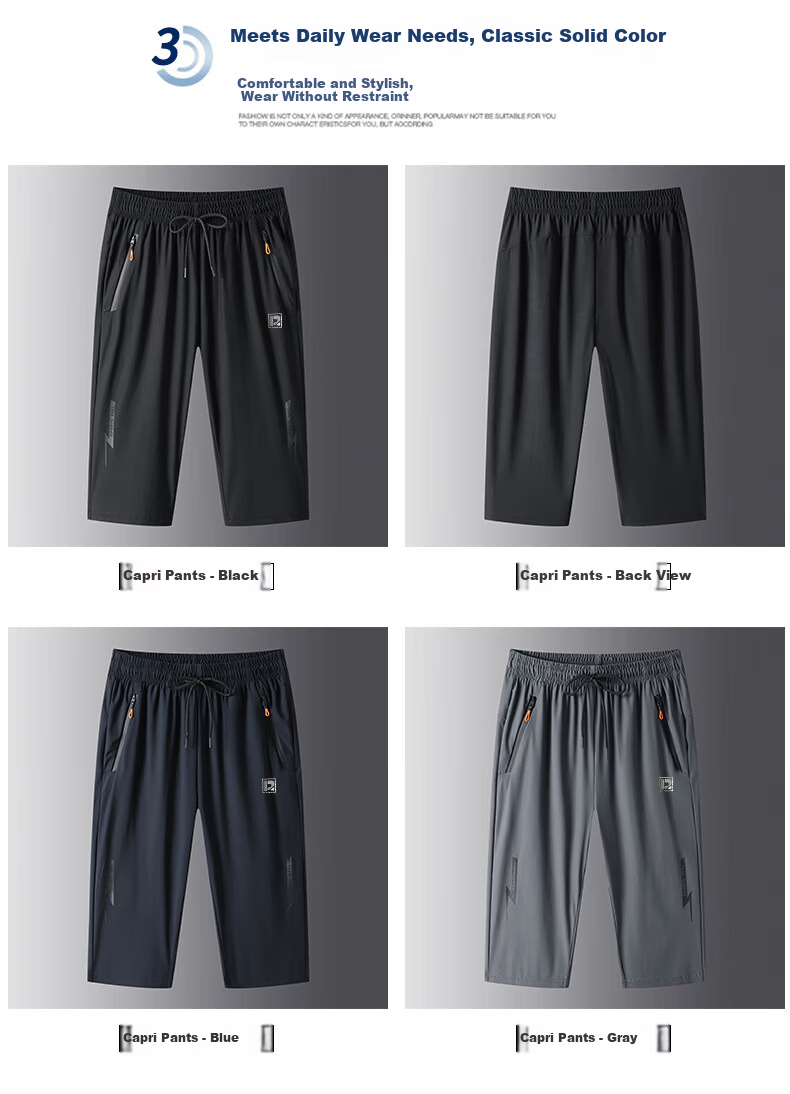 ROMON Men's Shorts, Summer 2025, Ice Silk Feel, Casual Quick-Dry Sports Capri Pants for Men, 06DK Black, 2XL 3