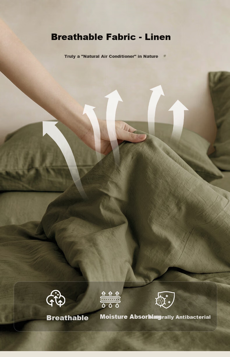 MUJI × JDear JD.com Collaboration Ma Shang Series Natural Cotton Linen Four-Piece Set Class A Antibacterial Sheet Quilt Cover 220*240cm 1.8m Bed Matcha Green 7