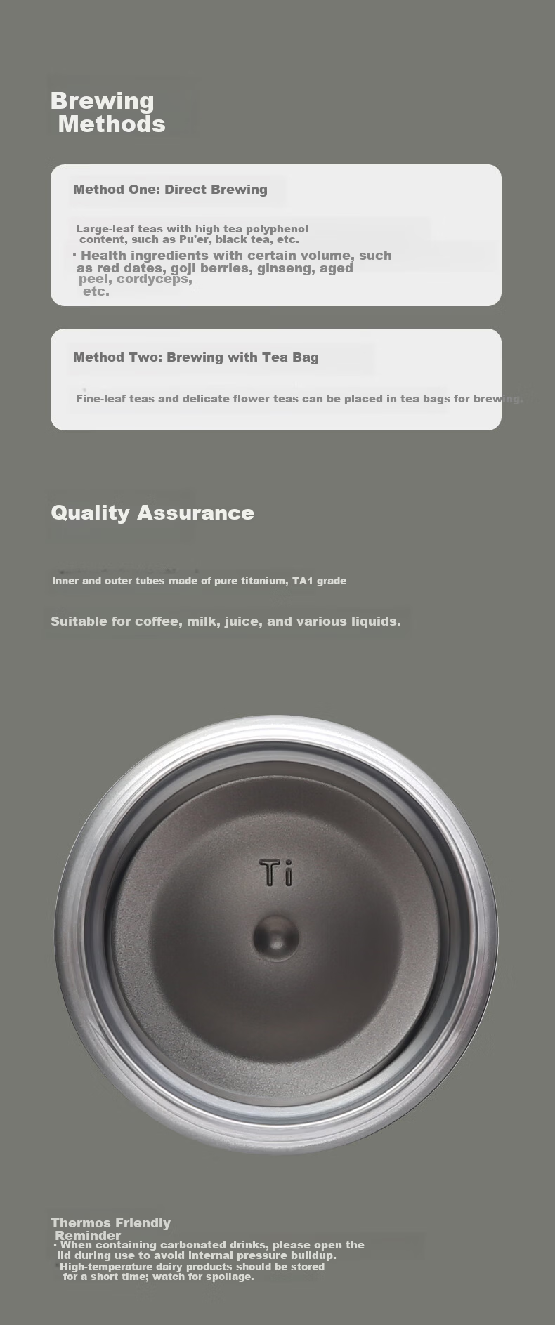 THERMOS Pure Titanium Vacuum Insulated Bottle 530ml Large Capacity Outdoor Cold and Hot Water Cup Tea Cup TCTC-550T-GD 2