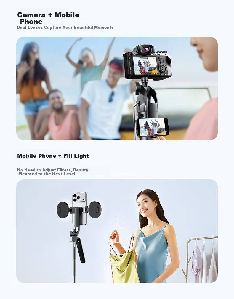 Zhiguozhe Dual-Light Selfie Stick Travel Compact Portable Phone Holder 360-Degree Rotating Anti-Shake Automatic Tripod Follow Shooting Photography Tool Concert 34