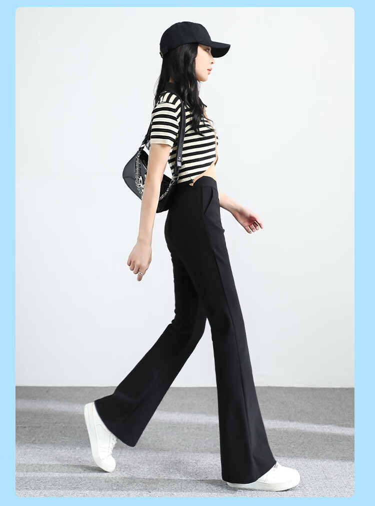 FitonTon Women's High Waist Flared Pants Winter Fleece Lined Thickened Elastic Waist Horseshoe Casual Draped Stretch Black Bootcut Pants 6