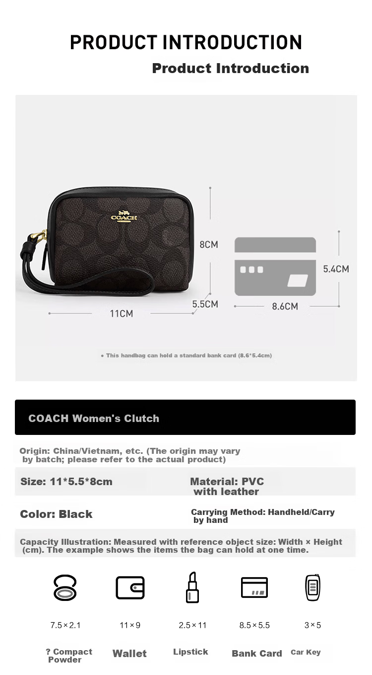 COACH Women's Wristlet Small Clutch Dark Brown and Black CW907 Gift for Girlfriend 2