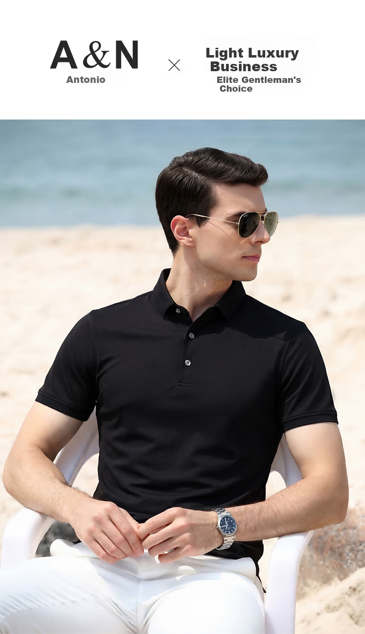 Antonio [Mulberry Silk & Long-Staple Cotton] Lightweight Luxury Classic Minimalist Polo Shirt Men's Business Casual Short Sleeve T-Shirt 1