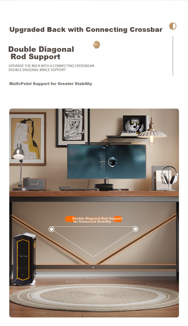 Jingkun Computer Desk Gaming Desk Solid Wood Desktop Study Writing Game Long Table for Home Office 5