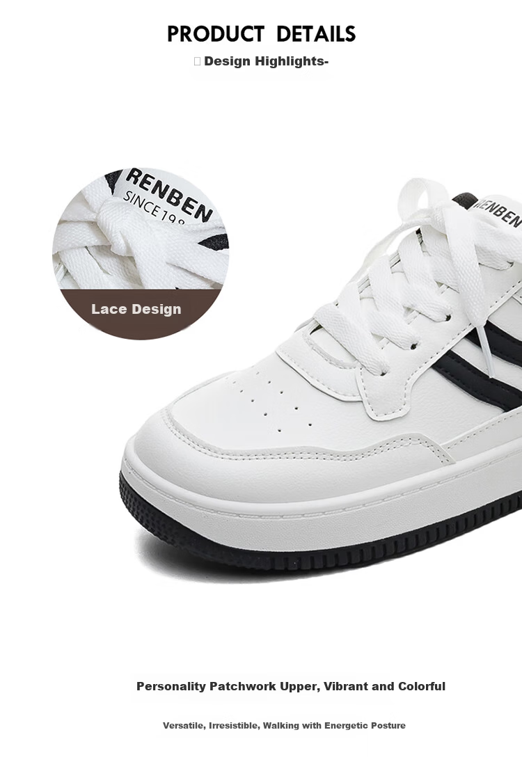 RENBEN Korean Style INS Trendy High-Value Fashion Simple Sneakers Slimming Height-Increasing Lightweight Comfortable Versatile White Shoes for Students 6