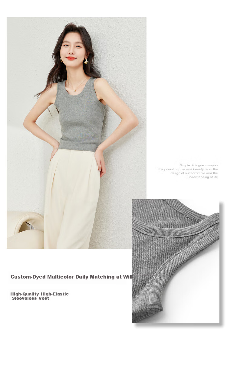 Fansiman White Tank Top Women's Inner Wear 2026 Summer Outerwear Slim Knit Top Apricot L 4