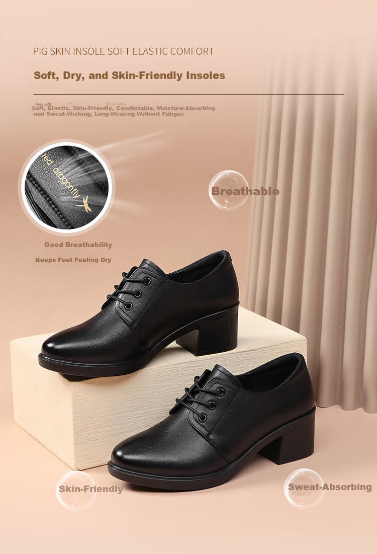 Red Dragonfly Women's Autumn New Genuine Leather Lightweight Versatile Professional Commuter Height-Increasing Flats WTB356601 Black 37 5