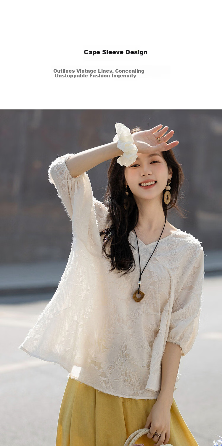 Demana Romantic Storm Summer Elegant Wind Shawl Sleeve Irregular Loose Slim Fit Petite Shirt for Women High-End Feel 4