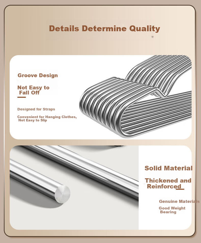 HOUYA Stainless Steel Clothes Hangers 10-Pack 42cm Household Thickened Grooved Shirt Hangers Drying Rack 5