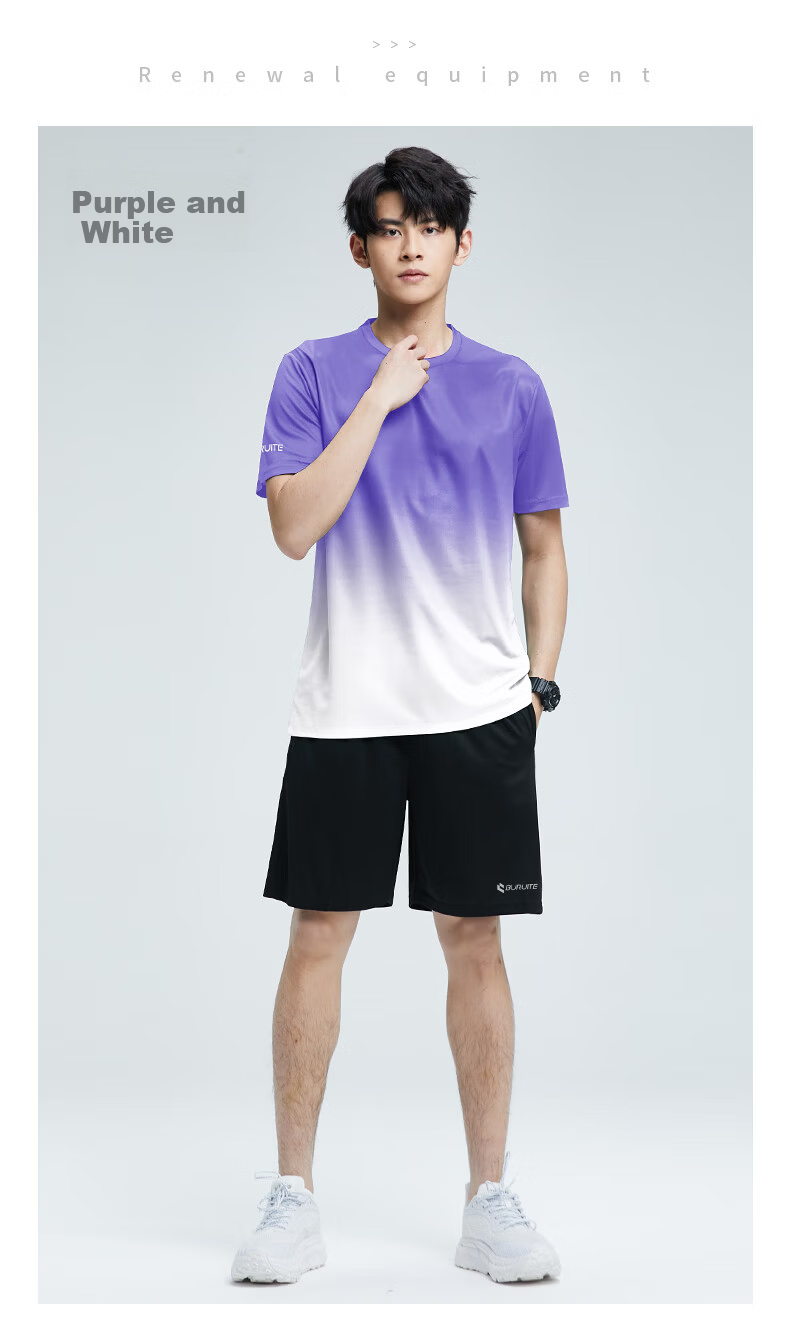 BURUITE Men's Summer Sports Set Short Sleeve Shorts Ice Silk Quick-Dry T-Shirt Athletics Training Fitness Running Basketball Badminton Apparel 8