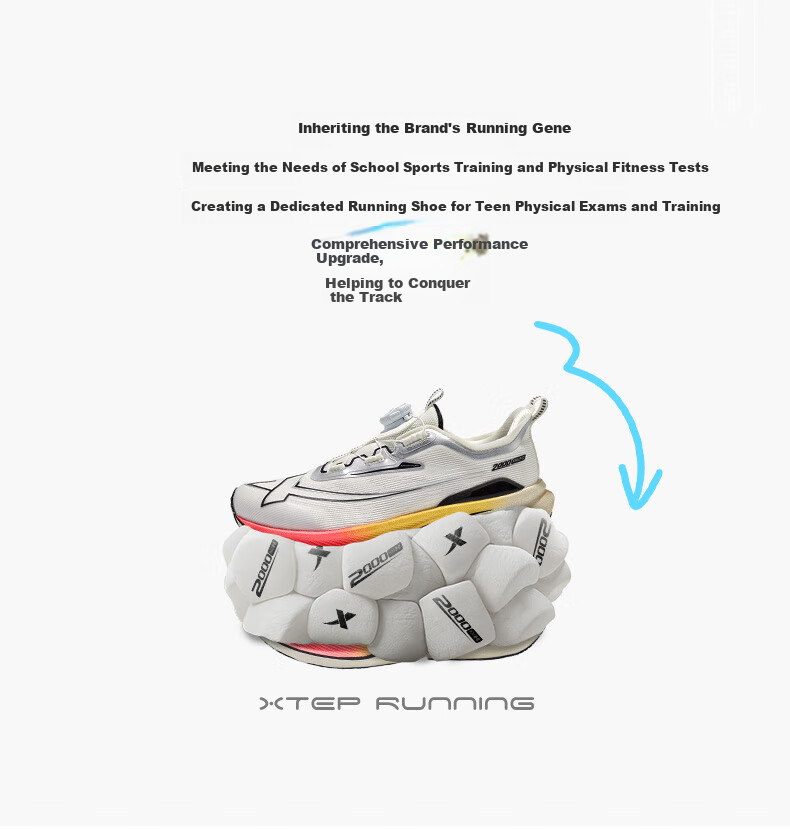 XTEP Kids Boys 2000 Kilometers 2nd Generation Upgraded Marathon Running Shoes Sail White/Silver Size 38 2